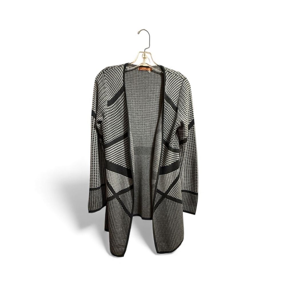 Belldini light & dark grey open front  Patterned Cardigan Medium